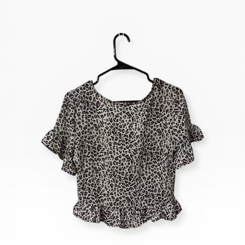 NWOT Princess Polly Anton Leopard Print Cropped Tie Front Top‎ Blouse Size 8 - Picture 3 of 5